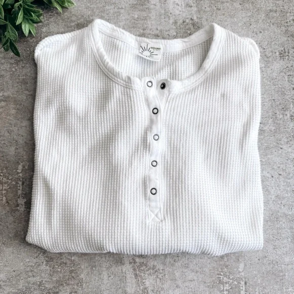 Aerie Offline White Waffle-knit Henley Shirt Size Small - Picture 1 of 7